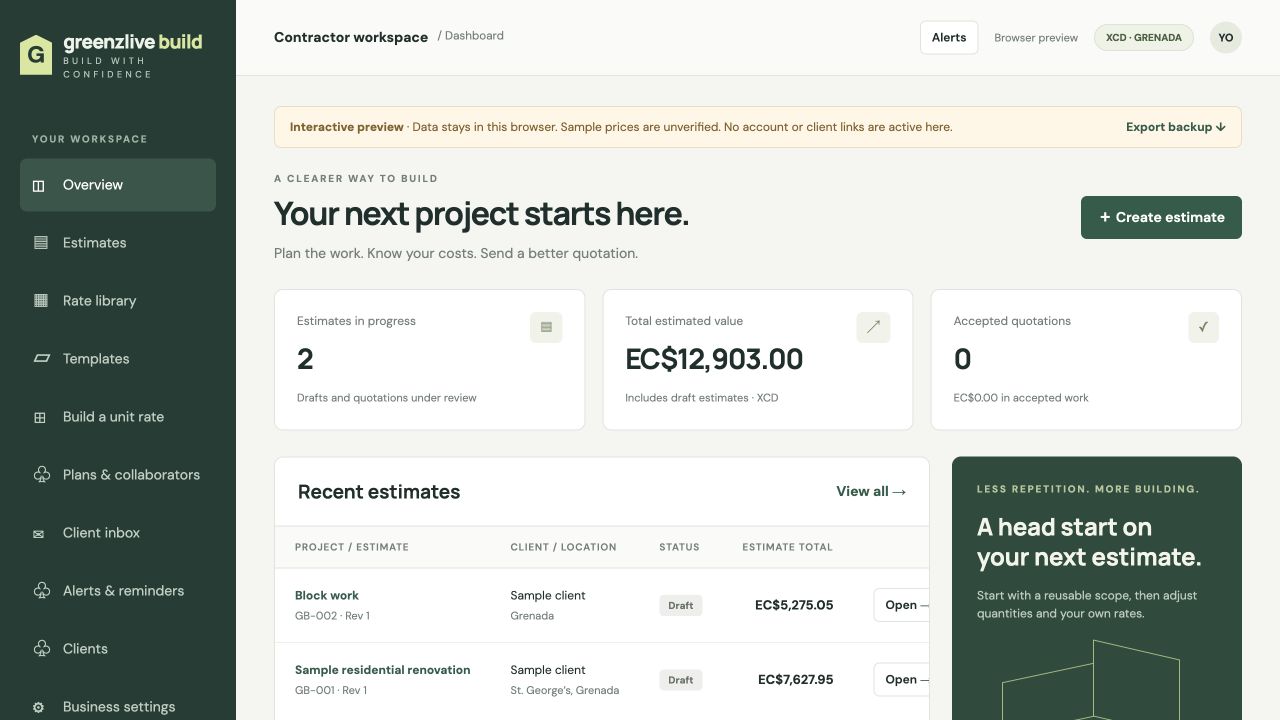 Greenzlive Build workspace preview