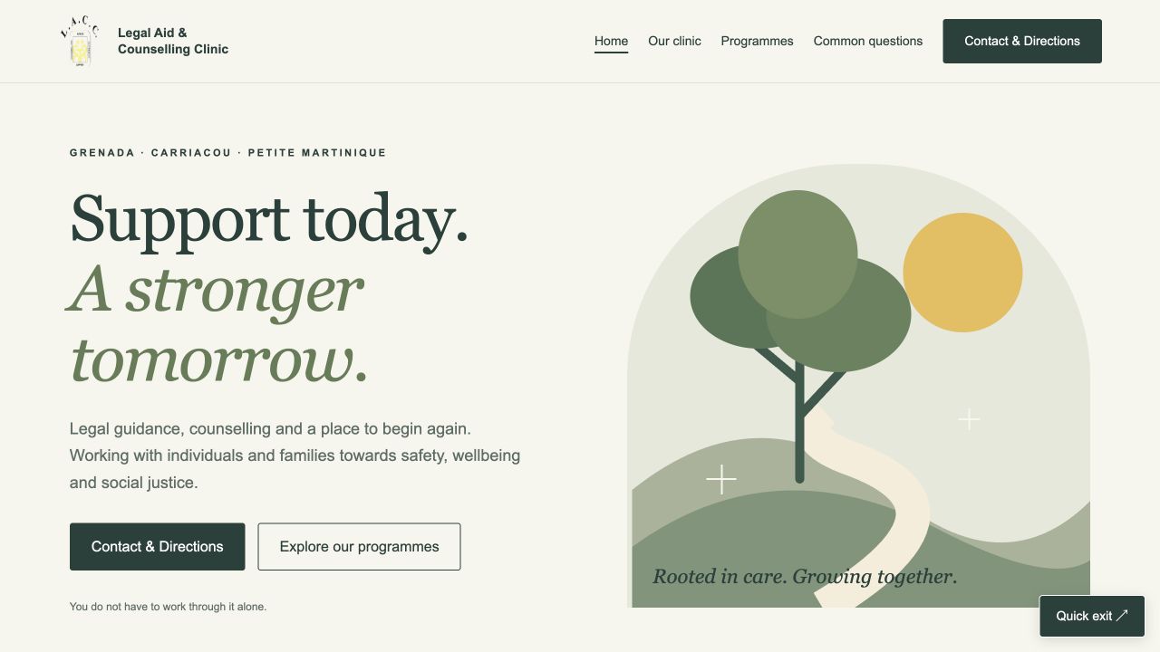Legal Aid & Counselling Clinic landing page preview
